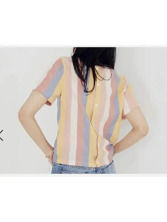 Madewell Button-Back Tie Tee in Sherbet Stripe Size XSmall Blouse Top Shirt - Picture 2 of 6